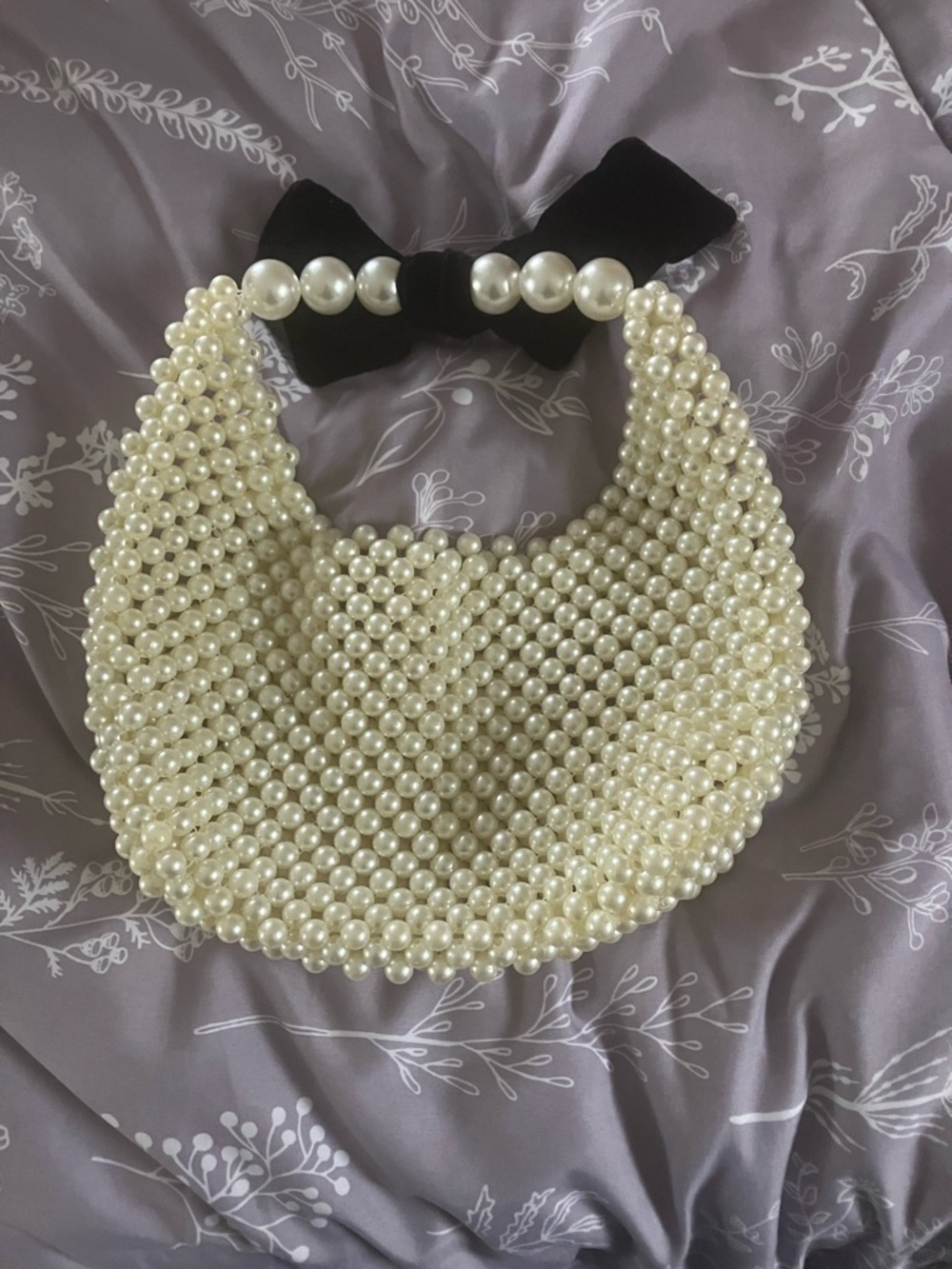 wild fable Pearl Beaded Mini Bag with Black Bow Handle